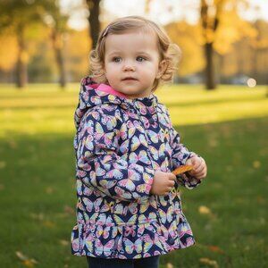 Carter's Infant Jacket ✦ 12M Butterfly Print ✦ Navy Hooded Fleece-Lined Coat EUC